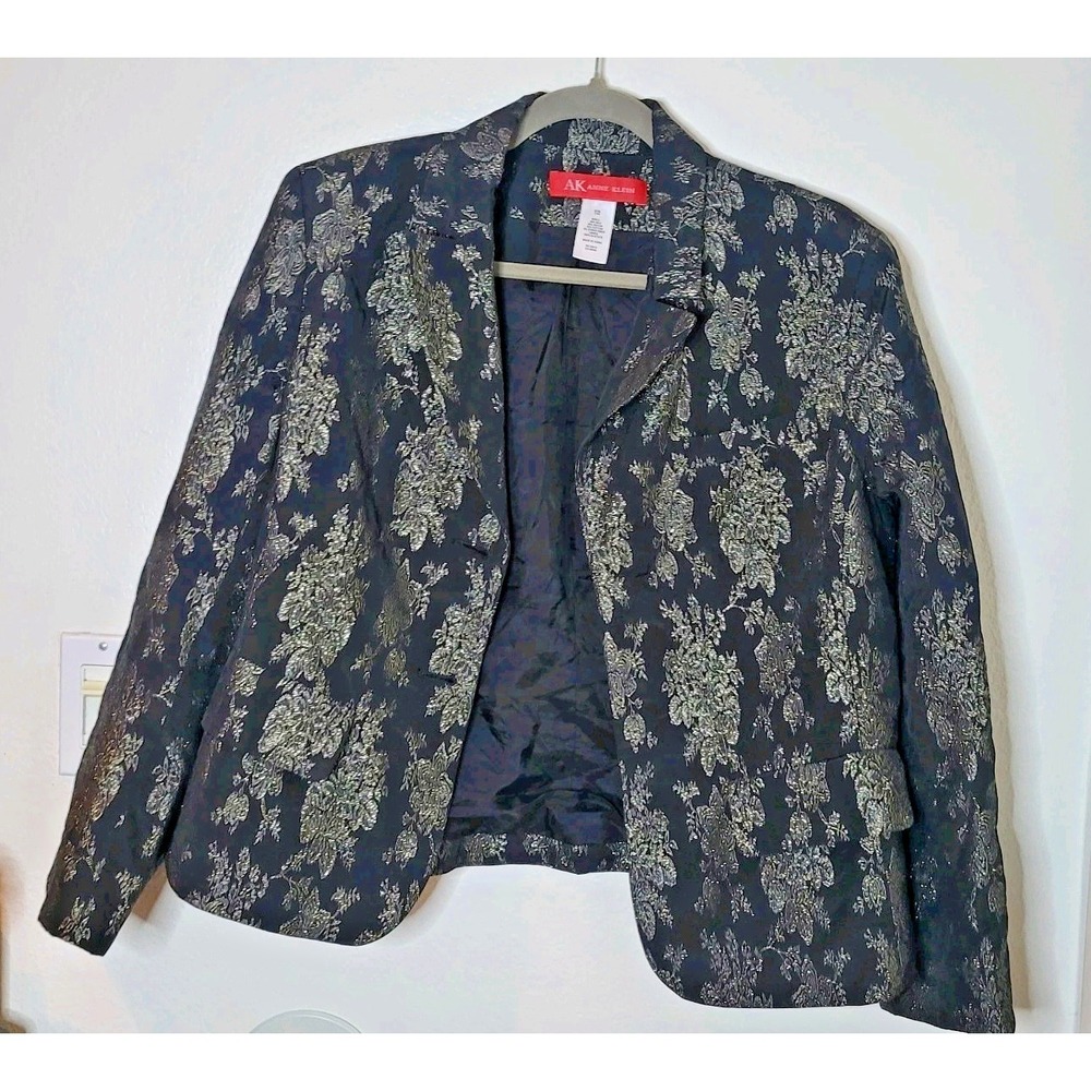 Vintage Anne Klein New York Silk-Blend Floral Blazer Sz 12 Party Dark Romantic